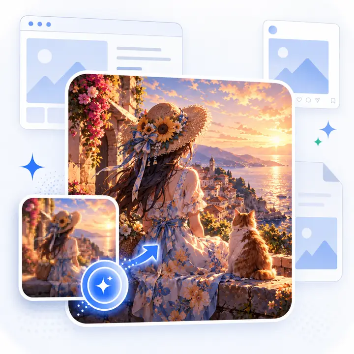 Eine farbenfrohe Illustration in professionell gestalteten Web- und Social-Media-Layouts.