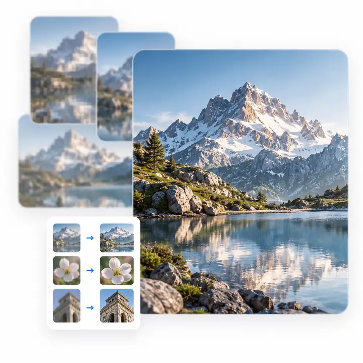 Ein weißer Laufschuh in einem hellen Studio-Workflow für Produktfotos mit kleinen Bildvorschauen.